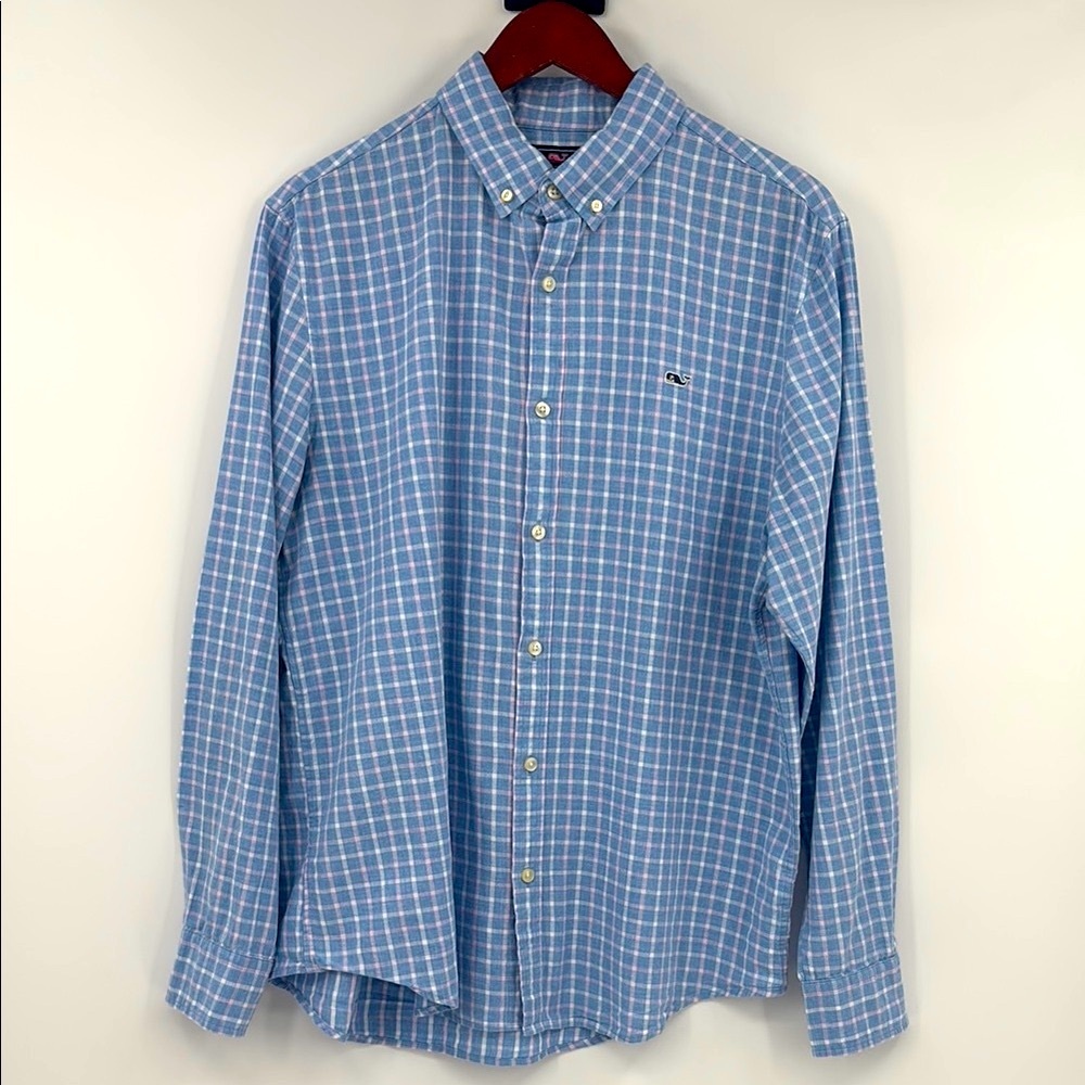 Vineyard Vines Plaid Preppy Classic Oxford Slim Fit Whale Shirt Size L